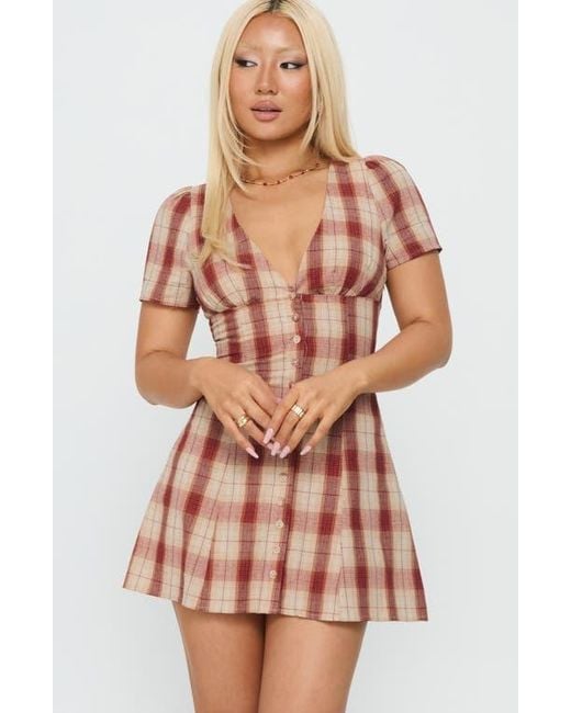 Princess Polly Twist Of Fate Plaid Button Front Minidress in Red | Lyst