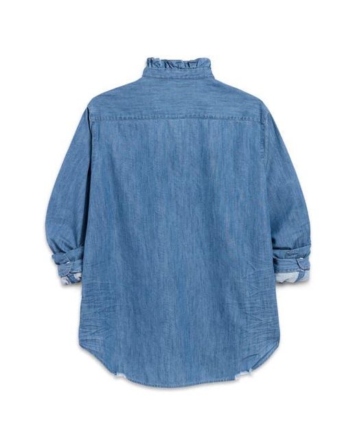 Frank & Eileen Blue Ruffle Collar Relaxed Button Up Shirt