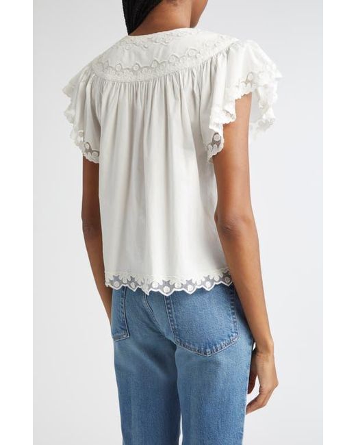Ulla Johnson Blue Effie Flutter Sleeve Cotton Top