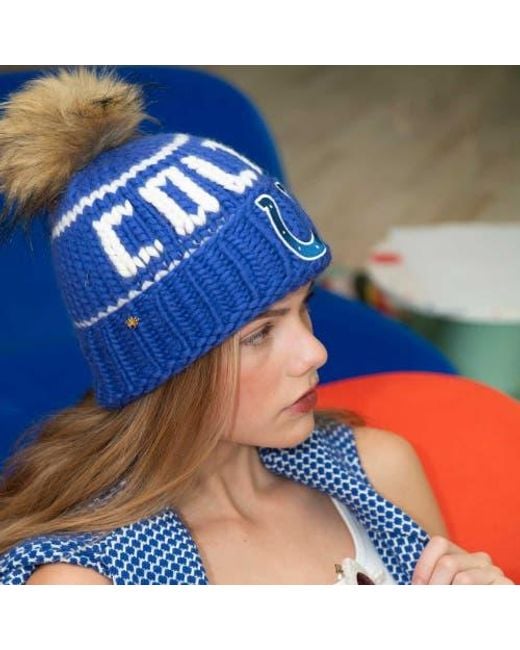 Lele Sadoughi Blue Royal Colts Nfl Beanie With Faux Fur Pom Pom