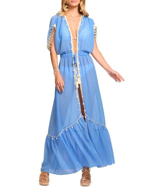 Ramy Brook Blue Nikolai Shell Trim Maxi Cover-Up Dress