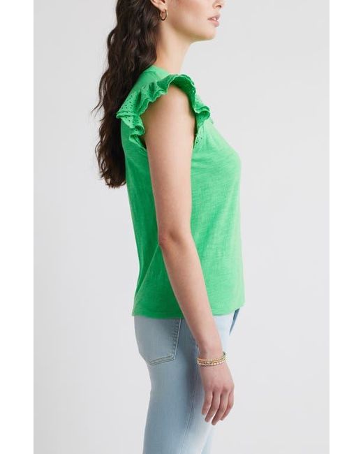 Caslon Green Mixed Media Eyelet Sleeve T-Shirt