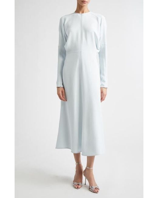 Victoria Beckham Blue Long Sleeve Stretch Crepe Midi Dress