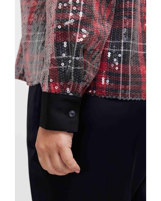 Foxcroft Red Marina Sequin Button-Up Shirt