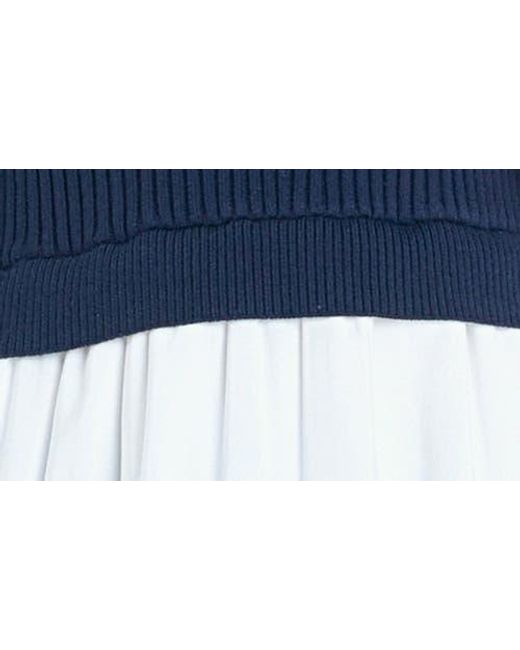 English Factory Blue Puff Sleeve Mixed Media Sweater Dress