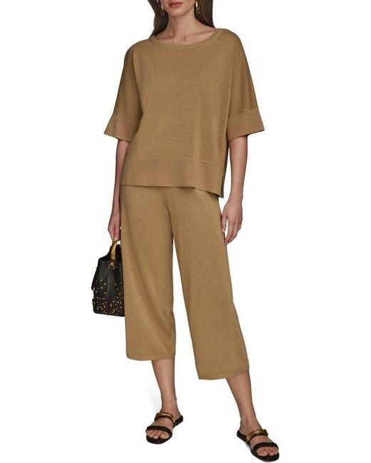 Donna Karan Brown Metallic Short Sleeve Sweater