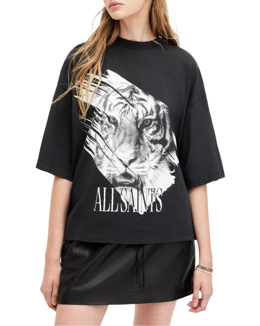 AllSaints Black Prowl Amelie Oversize Graphic T-shirt