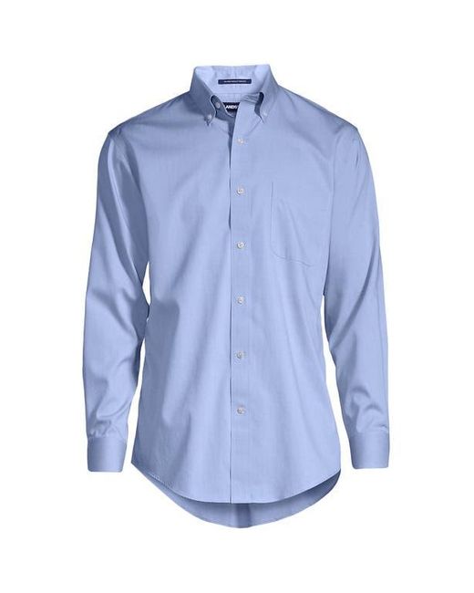 Lands' End Blue School Uniform Tailored Fit No Iron Solid Supima Cotton Pinpoint Buttondown Collar Dress Shirt for men