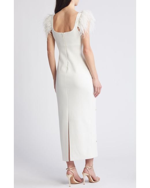 Likely White Cameron Feather Cap Sleeve Gown