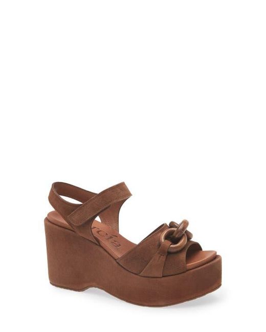 Pedro Garcia Brown Lady Ankle Strap Platform Wedge Sandal