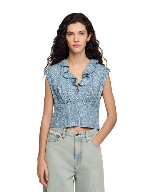 Sandro Blue Sequin Top