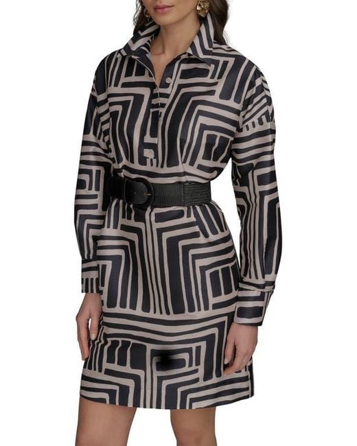 Donna Karan Abstract Print Long Sleeve Belted Shirtdress in Black | Lyst Donna Karan Abstract Print Long Sleeve Belted Shirtdress in Black | Lyst