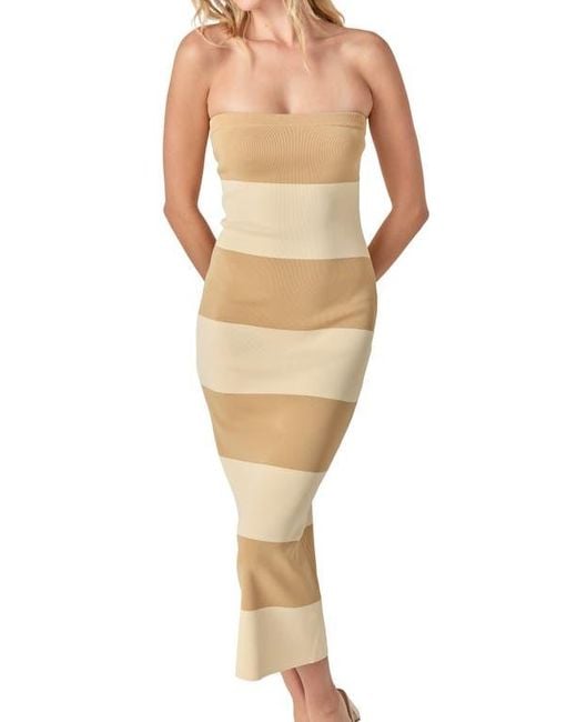 Endless Rose Natural Stripe Strapless Tube Midi Dress