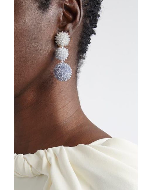 Oscar de la Renta White Triple Pompom Beaded Drop Earrings