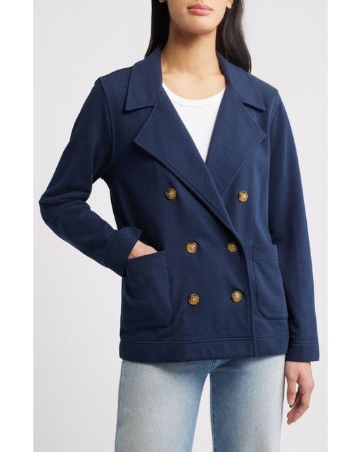 Caslon Women's Blue Double Breasted Knit Blazer