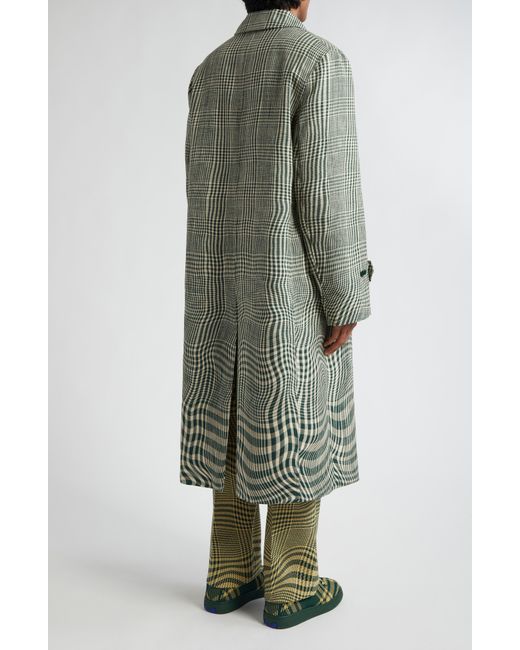 Burberry Green Warped Plaid Silk Blend Long Car Coat for men