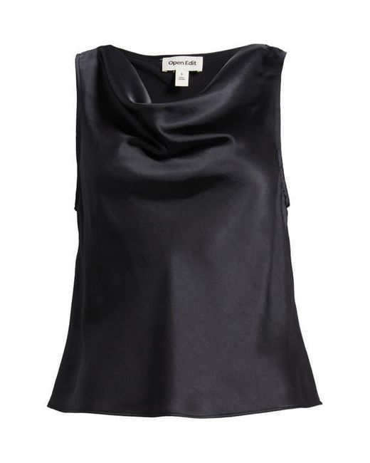 Open Edit Black Sleeveless Cowl Neck Satin Top