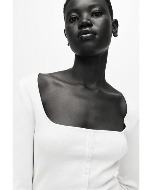 H&M White Square-Neck Top