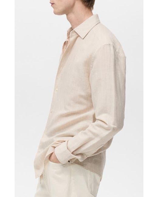 Mango Natural Regular Fit Stripe Linen & Cotton Button-Up Shirt for men