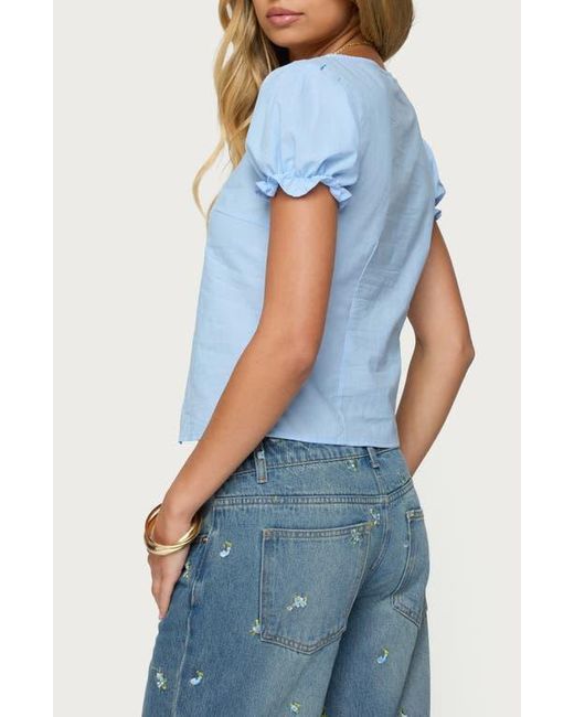 Edikted Blue Dorothea Split Front Cotton Top