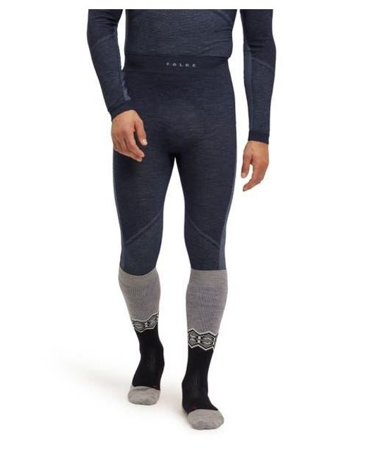 Falke Blue Wool Tech 3/4 Trend Base Layer Bottom for men