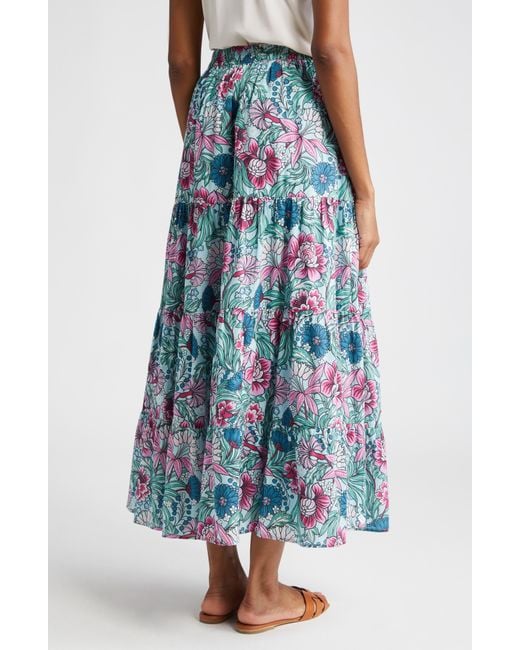 brand: Banjanan Agatha Floral Organic Cotton Tiered Maxi Skirt in Blue |  Lyst
