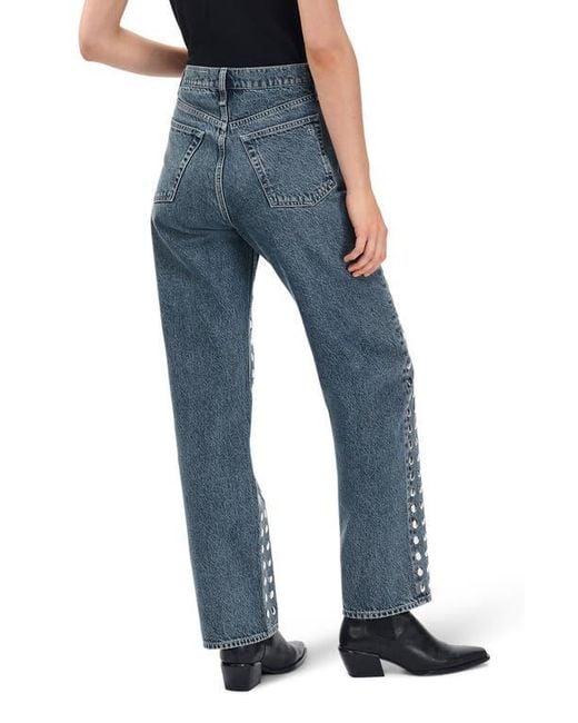 Rag & Bone Blue Shea Rhinestone Straight Leg Jeans