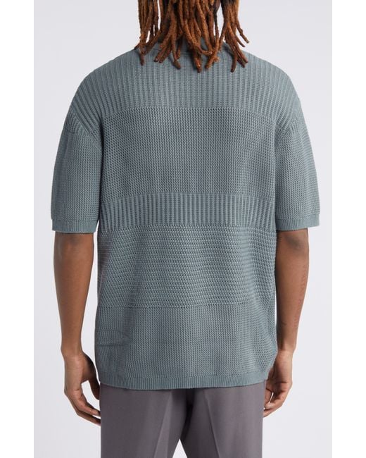 Topman Gray Textured Panel Cotton Polo Sweater for men