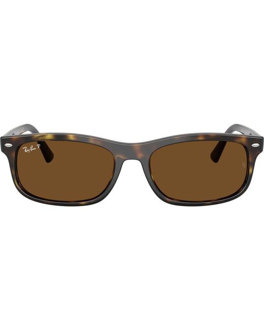 Ray-Ban Brown 60Mm Polarized Rectangular Sunglasses