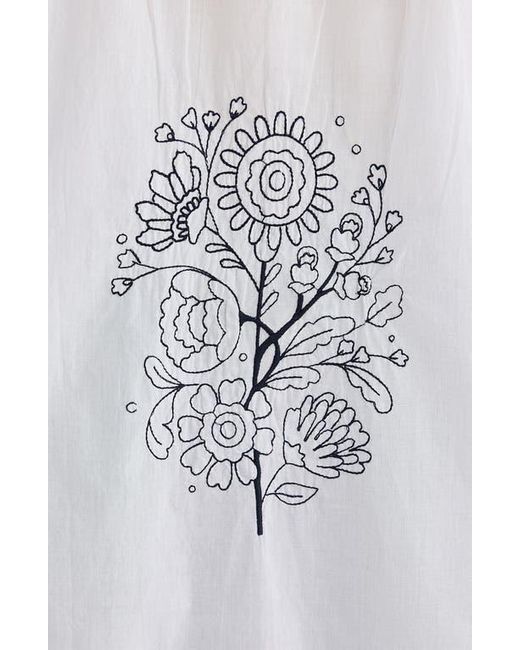 Talisman the Label White Flamenco Placed Embroidery Cotton Button-Up Shirt