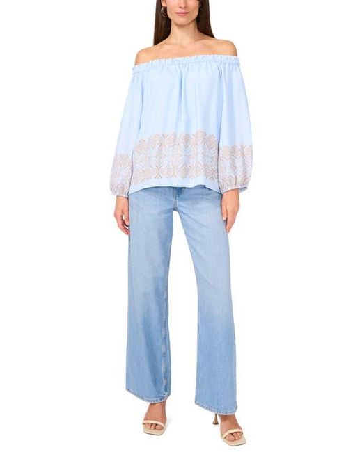 Vince Camuto Blue Border Print Off The Shoulder Top