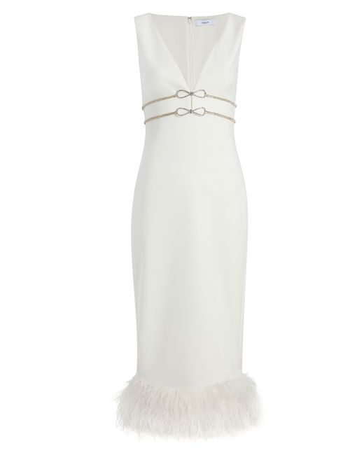 Likely White Corianne Feather Trim Empire Waist Midi Dress
