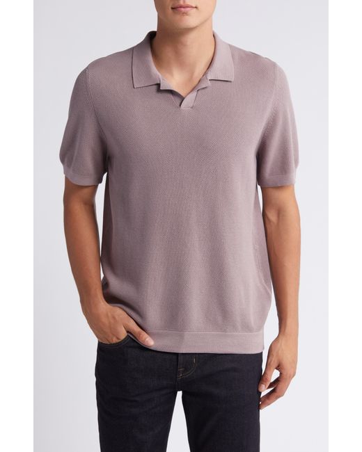 7 For All Mankind Pink Textured Johnny Collar Polo for men