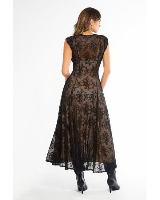 Popilush Shapewear Boho Floral Lace Front Slit Maxi Dress in Black | Lyst