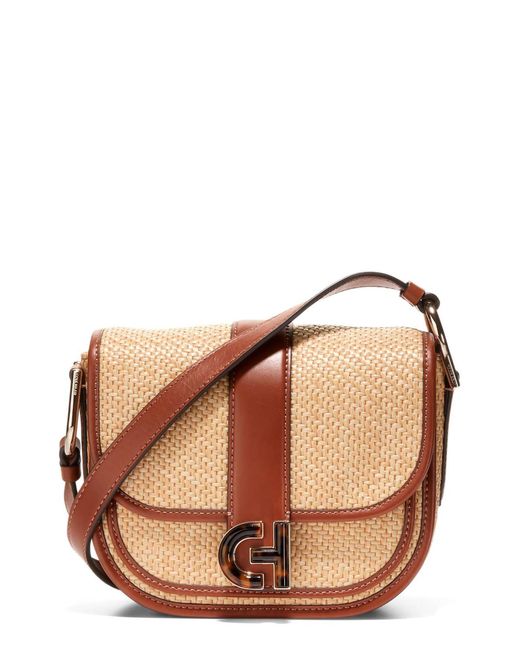 Cole Haan Brown Mini Essentials Straw & Leather Saddle Bag