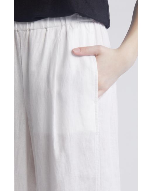 Eileen Fisher White Pleated Organic Linen Lantern Pants