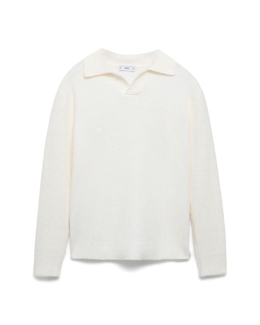 Mango White Polo Sweater for men
