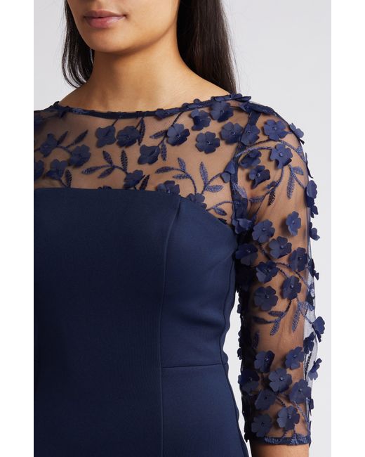 Eliza J Blue Social Lace Sleeve Scuba Dress