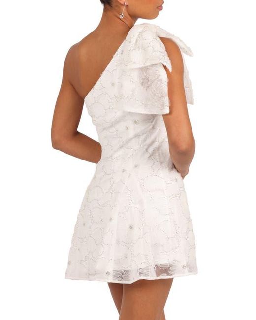 Petal & Pup White Ashly Beaded Floral One-Shoulder Cocktail Minidress