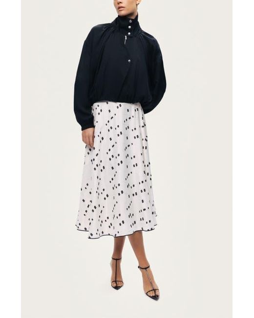 Nocturne Blue High-Neck Gathered Jacket