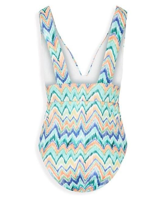 MILLY Blue Tropical Chevron Print One-Piece Swimsuit