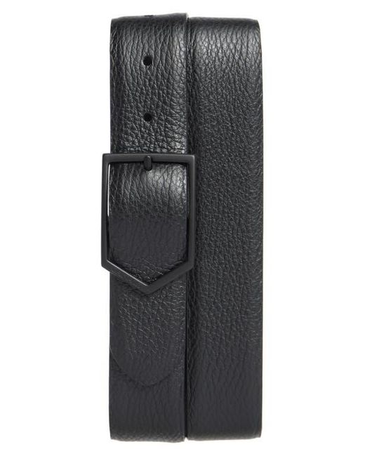 Canali Black Pebbled Calfskin Leather Belt for men