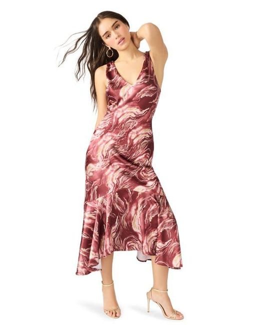 Steve Madden Red Cade Marbleized Print Satin High-Low Dress