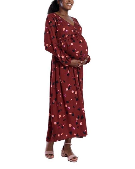 Motherhood Maternity Red Long Sleeve Button Front Maternity Midi Dress