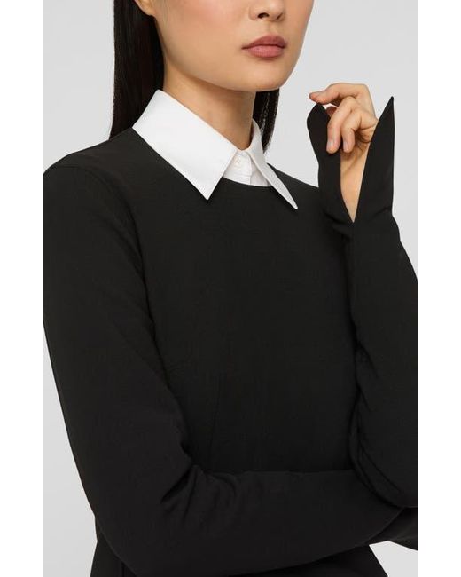 Lafayette 148 New York Black Long Sleeve Stretch Wool Sheath Dress