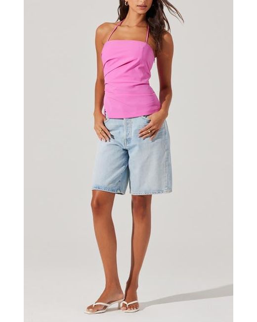 Astr Red Mel Side Ruched Halter Top