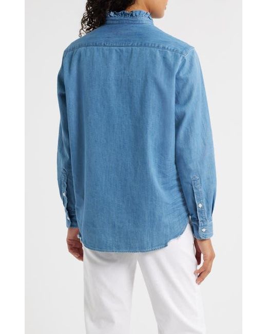 Frank & Eileen Blue Ruffle Collar Relaxed Button Up Shirt