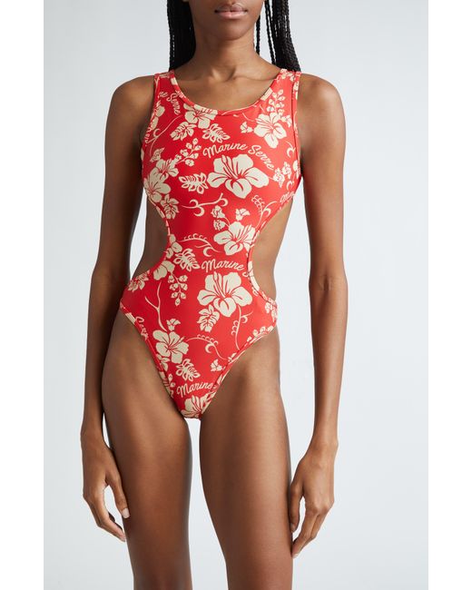 MARINE SERRE Red Cutout Active Jersey One-piece Swimsuit