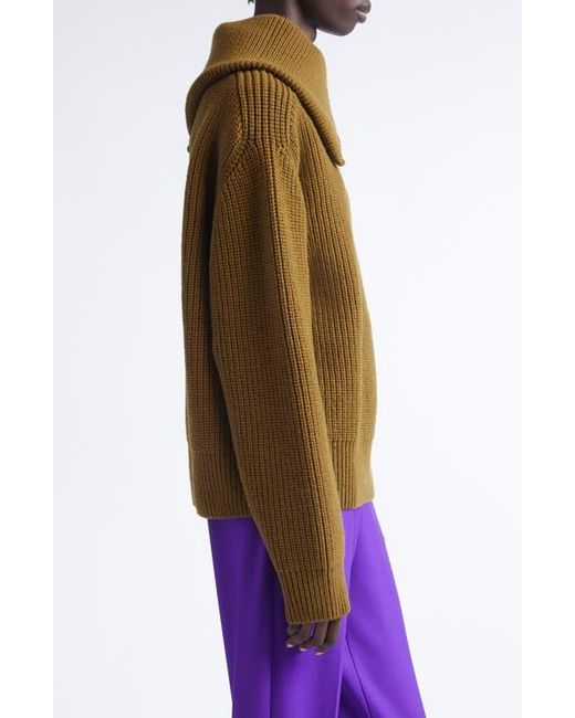 Dries Van Noten Green Talim Wool Half Zip Turtleneck Sweater