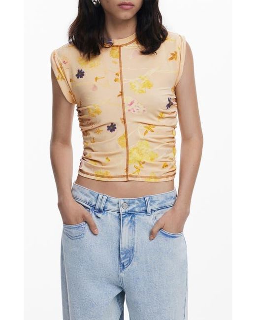 Desigual Blue Floral Exposed Seam Top